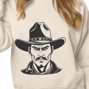 A digital illustration of a cowboy in a riding pose, suitable for vector graphics and cutting machine designs.
