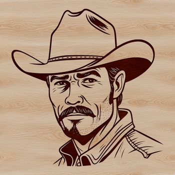 A western-style illustration of a cowboy in a riding stance.