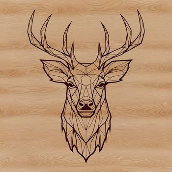 A realistic illustration of a deer's head, featuring a wild animal with impressive antlers.