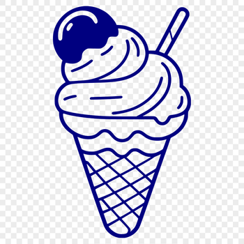 A colorful illustration of a single serving of creamy ice cream on a cone.