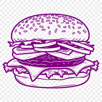 A simple illustration of a classic hamburger with a patty and toppings, suitable for vector art and commercial use.