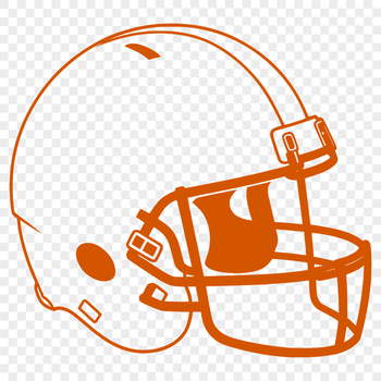 An illustration of a football helmet from the front, with laces and face mask details.