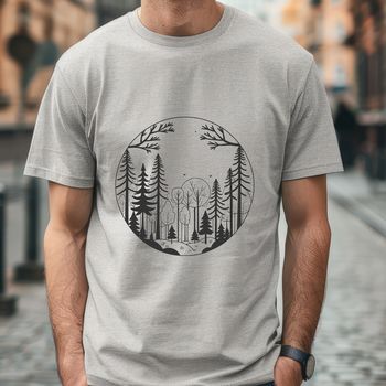 A stylized illustration of a dense forest with trees and foliage.