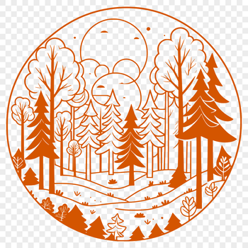 A detailed graphic representation of a forest ecosystem featuring various plant life.