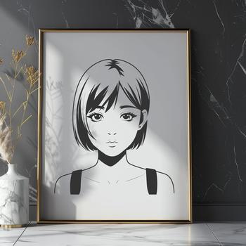 A young girl illustrated in vector format using geometric shapes.