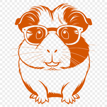 A cute guinea pig wearing glasses, ideal for use as clip art in designs and crafts.