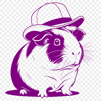 A small, furry guinea pig wearing a colorful hat, suitable for vector art or clipart.