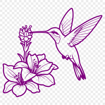 A vector design of a hummingbird surrounded by lush foliage.