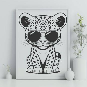 Vector illustration of a jaguar wearing sunglasses, suitable for digital design and cutting machine projects.