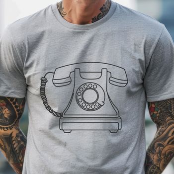 A 2D representation of a standard telephone with detailed design elements.