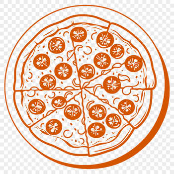 A vector graphic representation of a round, flatbread-style pizza with melted cheese and various meats or vegetables.