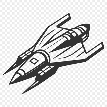 Vector illustration of a spaceship in outer space with stars and planets in the background.