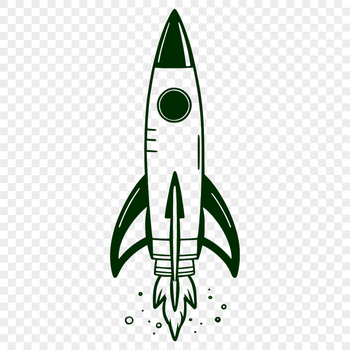 A detailed illustration of a futuristic rocket ship soaring through outer space.