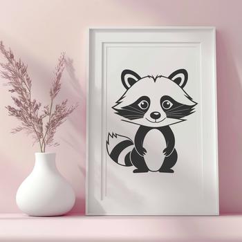 A detailed vector illustration of a racoon in various poses and expressions.
