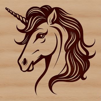 A mythical creature with a long neck and single horn on its head, depicted in a vector format.
