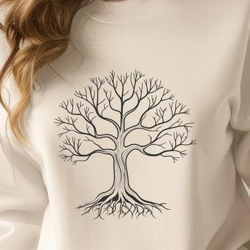 A digital illustration of a tree with detailed branches and leaves, suitable for vector design projects.