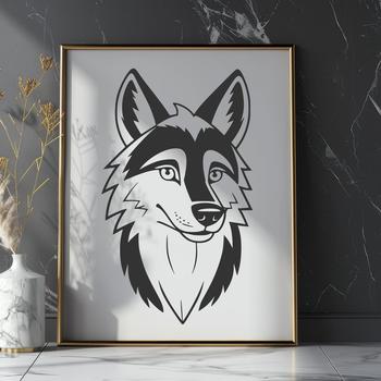 A detailed illustration of a wolf's head, created in vector format for digital and printing purposes.