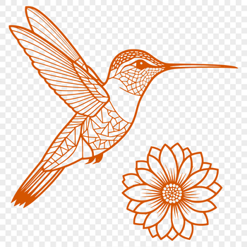 An illustration of a bird with iridescent feathers, perched on a branch amidst blooming flowers.