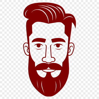 A stylized illustration of a bearded male figure in simple lines.