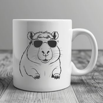 A capybara wearing sunglasses in a vector design format.