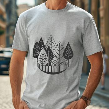 A vector illustration of a dense forest with tall trees in various shades of green.