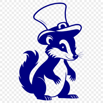A black and white illustration of a skunk wearing a hat, suitable for vector design.