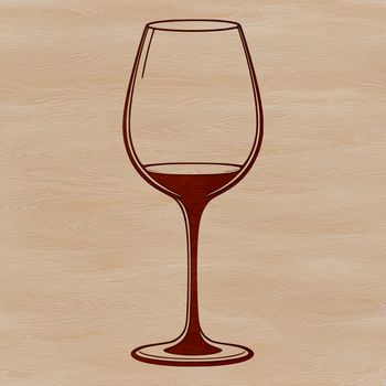 A glass containing a red liquid commonly consumed as a beverage.
