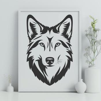 A detailed illustration of a wolf's head, suitable for cutting machines like Cricut or laser cutters.