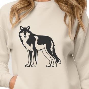 A standing wolf depicted in full body pose, suitable for vector art and design.