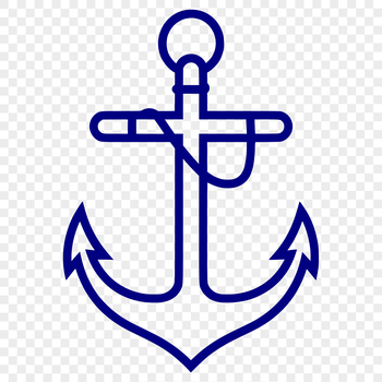 A simple line drawing of a anchor, suitable for nautical designs and layouts.