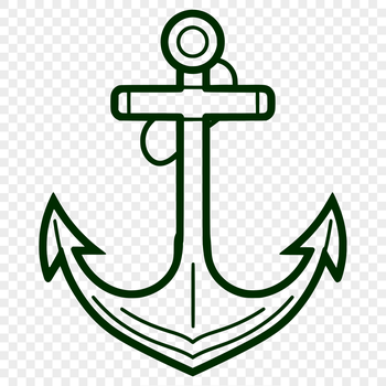 A simple line drawing of a ship's anchor with rope details.
