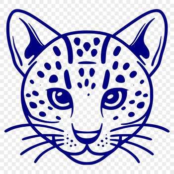 Close-up illustration of a wild ocelot's head, detailed vector art.