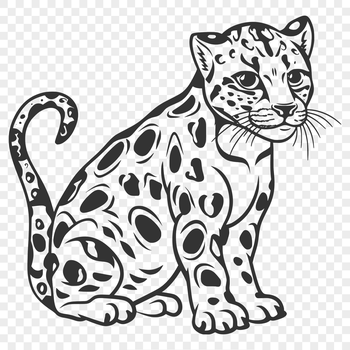 A detailed illustration of a sitting ocelot in a full-body pose, suitable for various design applications.