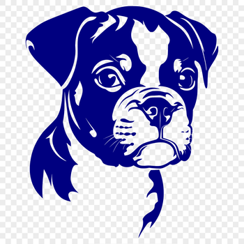 A vector illustration of a friendly boxer dog's head.