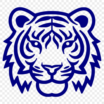 A simple line drawing of a tiger's head with bold lines and sharp details.