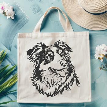 A detailed illustration of a dog's head, showcasing the distinctive features of the Australian Shepherd breed.