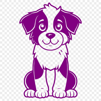 A full-body illustration of a sitting Australian Shepherd dog.