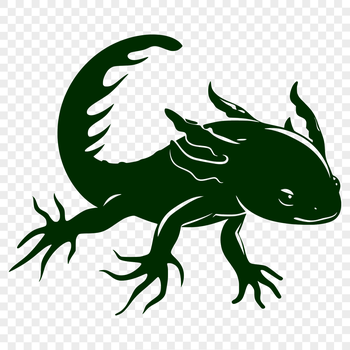 Vector illustration of a full-body axolotl animal in profile.