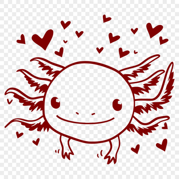 A stylized illustration of a Mexican axolotl's head with love hearts surrounding it, suitable for various digital uses.