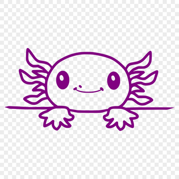 A simple line drawing of an axolotl's head peeking out from behind a leaf.