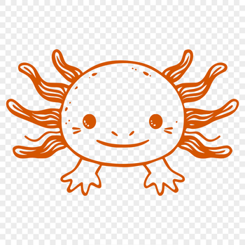 Axolotl amphibian face with feathery gills and long whiskers.