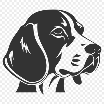 A detailed illustration of a Beagle's head with facial features and fur texture, suitable for vector design.