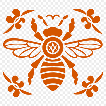 A detailed illustration of a bee from head to thorax and abdomen, with intricate details.