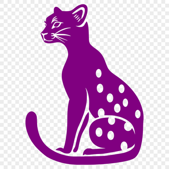 Close-up illustration of a sitting ocelot's full body, showcasing its distinctive coat patterns.