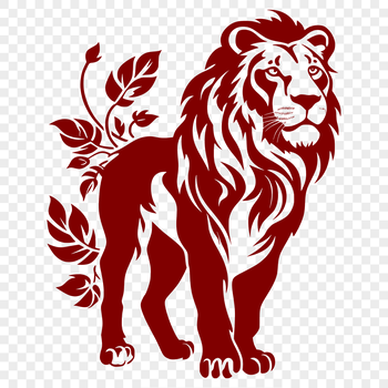 Large standing lion illustration in a floral setting, perfect for vector art designs.