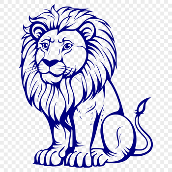 A regal lion with its full body visible, sitting in a natural pose, making it suitable for various designs and projects.