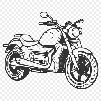 Vector design representation of a motorbike in a detailed, technical style.