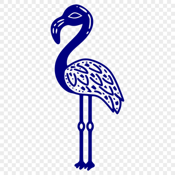 A large, standing flamingo bird with long neck and legs, depicted in simple vector lines.