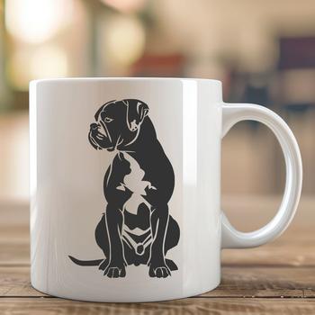 A full-body illustration of a sitting dog with a boxer breed.
