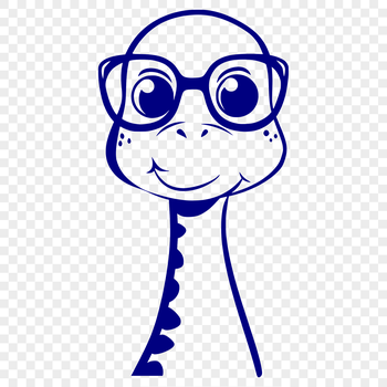 A baby Brachiosaurus dinosaur wearing glasses, depicted in a prehistoric setting.